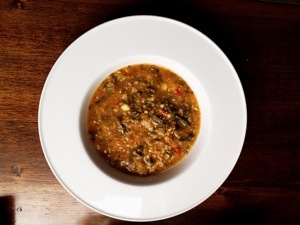 corn, kale, veg soup - gluten-free and vegan